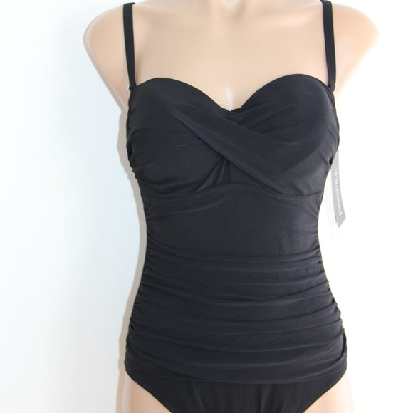 NWT Profile by Gottex One Piece Bra sized Swimsuit 8 D cup Black underwire - Picture 1 of 4